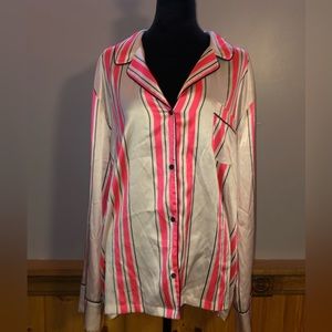 Victoria's Secret Satin Feel Striped Button Lounge Sleep Shirt pajama Top XL
